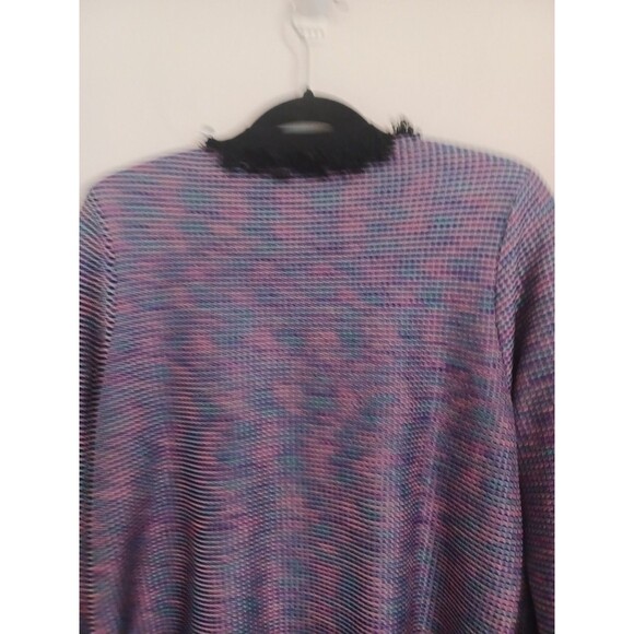 Exclusively Misook Knit Tweed Blazer Jacket M Black Pink Purple Open Front - Picture 7 of 8